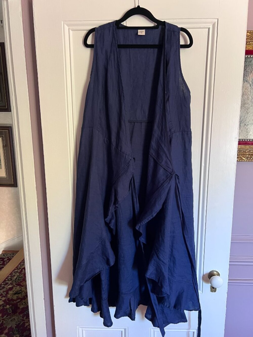 Lintico 100% Linen V-Neck One-Piece Ruffle Hem Midi Dress MAYA - Picture 8 of 8